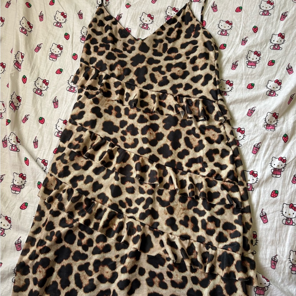 Urban Outfitters OFU x Wild Lovers Leopard Print Mesh Ruffle Dress